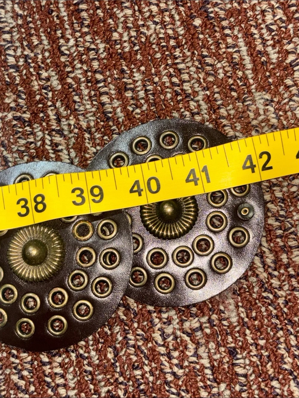 Large disk belt faux leather brown studded adjustable y2k style boho belt